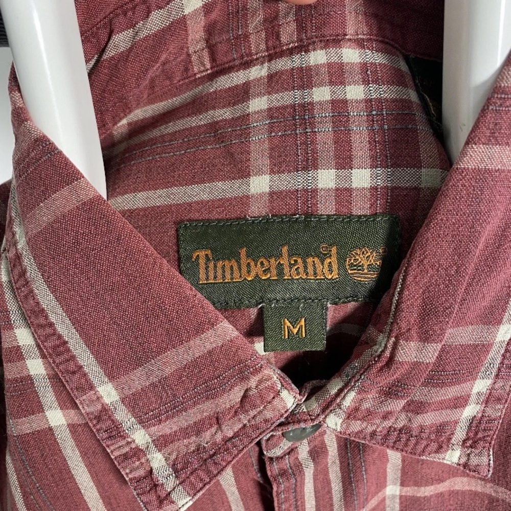 Timberland Vintage Plaid Shirt Workwear Chore Pockets Check Burnt Red Medium - Picture 4 of 11
